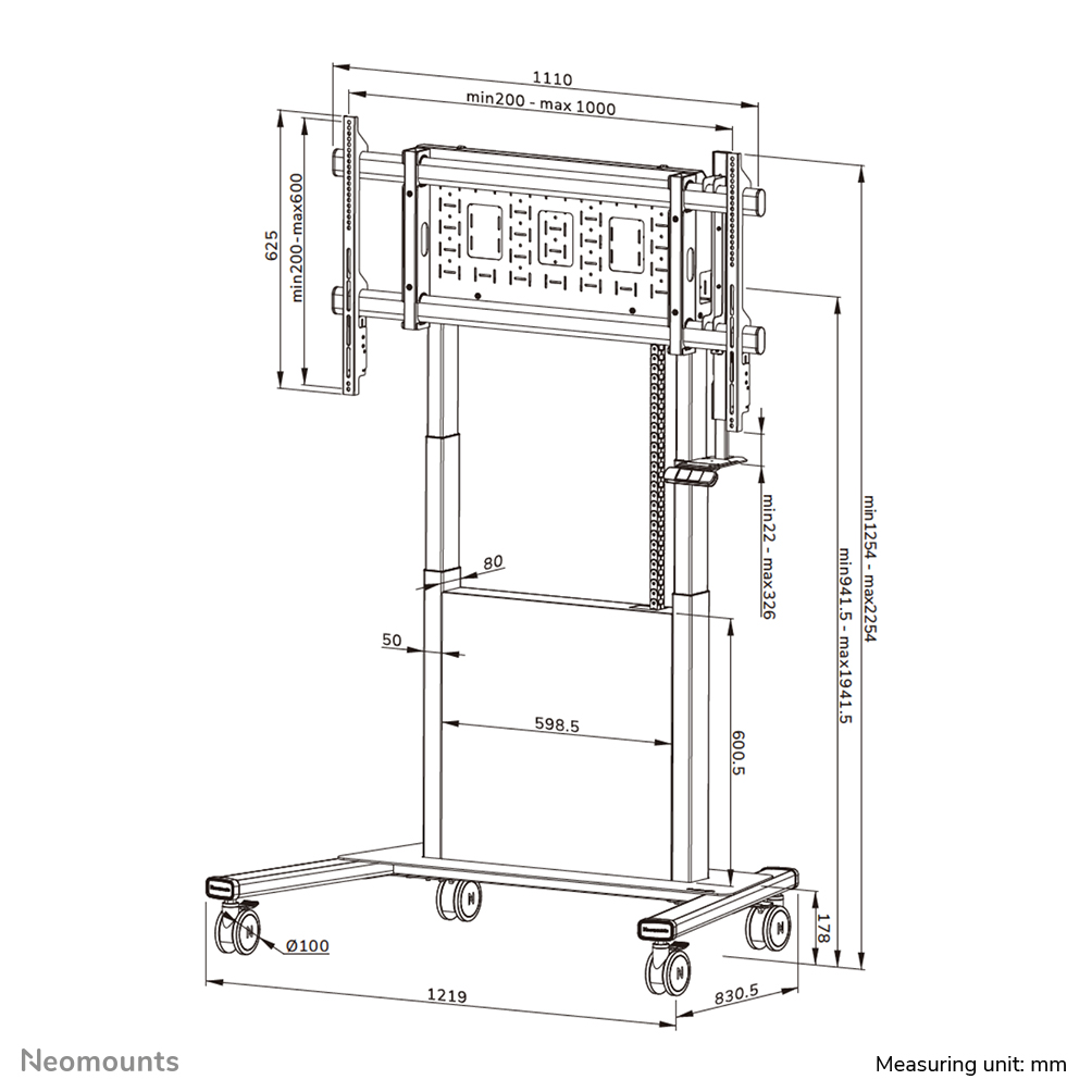 Neomounts FL55-885WH1 TV trolley 65-105" - motorised